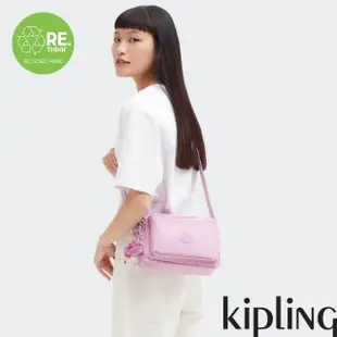 【KIPLING官方旗艦館】溫柔櫻花粉紫色多層隨身斜背包-ABANU M