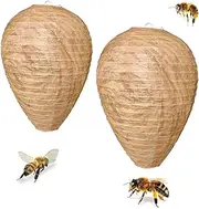Pack of 2 Fake Wasp Nest, Hornet Nest, Fake Wasp Trap, Artificial Nest, Hanging Artificial Wasp Nest Bait, Repel Bees, Anti Wasp Repellent for Home and Garden
