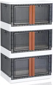 Collapsible Plastic Storage Bins with Lids - 3 Pack