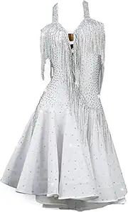 [YHHGDS] Women's White Fringe Latin Dance Dress Ballroom Waltz Tango Samba Sling Backless Latin Performance Competition
