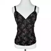 Vintage Y2K On Gossamer Mesh Embroidered Cami Large New NWT Black Pink Floral