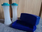 TUPPERWARE Hourglass SALT & PEPPER SHAKERS & LARGE BUTTER DISH SET