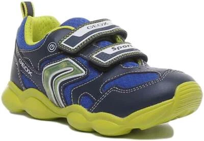 Geox J Munfrey Kids Two Hook & Loop Straps Sporty Trainer In Navy Size UK 13 - 3