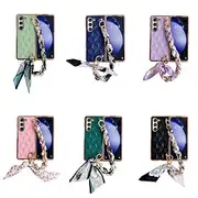 Phone Case For Samsung Galaxy Z Fold 6 Z Fold 5 Z Fold 4 Z Fold 3 Back Cover with Wrist Strap Shockproof Retro TPU PU Leather