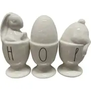 Rae Dunn Artisan Easter HOP Bunny Egg Cups Set of 3 Spring Home Decor NEW in Box