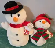 TY Beanie Babies 2001 SNOWBALL 11" Snowman Buddy Ms. Snow 8" Pluffies Plush Tags