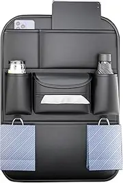 Back Seat Car Organizer,Backseat Organizer Car Accessories | Leather Seat Protector with Storage Pockets, Cup Holder Kick Mat, Road Trip Must Haves for Kids Adults