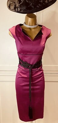 Phase Eight UK 8 Cerise & Black Satin Fitted Oriental Style Sleeveless Dress