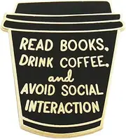 [mindspeakee] Read Books Drink Coffee And Avoid Social Interaction Enamel Pin Funny Black Coffee Cup Badge Brooch For Coffee And Book Lovers, Stainless Steel, no gemstone