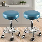 [Levede] Round 360° Swivel Salon Stool, PU Leather 50-65cm Height Adjustable Barber Stools, Rolling Chair for Home, Office, Spa, Lab (Teal)