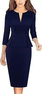 [VFSHOW] Womens Wear to Work Front Zipper Peplum Business Office Church Pencil Sheath Dress