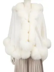 White Cashmere Fur Trim Cape