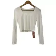 SheIn Top Women's Size Small White Long Sleeve Ribbed Crop Top Shirt Blouse NWT