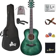 Left Handed 36 Inches 3/4 Acoustic Guitar Travel Bundle with Online Lessons, Bag, Metronome Tuner, Wall-mounted Hanger, Strap, Picks & Cleaning Cloth, Dark Hunter Green