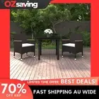 Garden dining set black cream white cushions rattan table 3 piece 9769