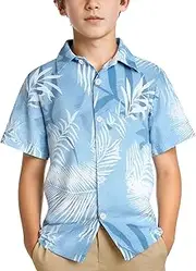 [Yimoon] Boys Hawaiian Shirt Floral Tropical Beach Button Down Shirts Kids Summer Aloha Shirt for 6-13T