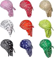 [HOVEOX] 9 Pieces Sweat Wicking Skull Cap Cooling Dew Rag Helmet Liner Bandana Skull Caps