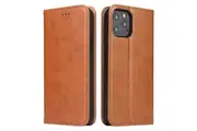 For iPhone 12 Pro Max Case Leather Flip Wallet Folio Cover with Stand Brown