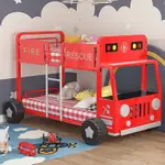 客製化兒童床 主題兒童床 出口美國環保兒童雙層床上下床高低床子母床鐵藝紅色汽車消防車床