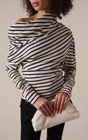 [A.W.A.K.E. MODE] Striped Cotton Jersey Cowl-Neck Top