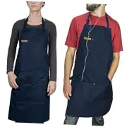 Chef Apron for Men and Women - Kitchen Apron with Pockets & Navy Blue