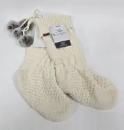 UGG KOOLABURRA 2 Pack Elista Cable Knit Holiday Stocking Ivory Pom Poms Free S&H