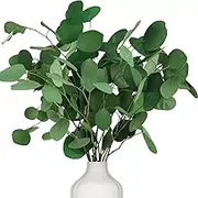 10Pcs Faux Eucalyptus Stems 17 Inch Lifelike Dried Eucalyptus Stems Green Color Low Maintenance Fake Plants for Home, Office, Hotel