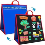Twohomc Folding Felt Board for Toddlers, Flannel Board Stories for Preschool, Farm Animal Story Learning Double-Side Stand Flannel Board for Kids Playtime Activity Kits (Including Animal Felt)