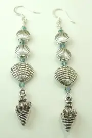 Long Shell Statement Earrings with Crystal Handmade Jewelry
