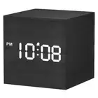 Wooden Digital Alarm Clock Voice Control LED Table Clock for Home Decor (Black)