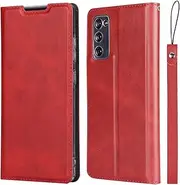 for Samsung Galaxy S20 FE 5G Case(6.5"),Cavor Folio Flip Leather Wallet Phone Case Stand Card Holder Magnetic Closure Clear TPU Bumper Slim Thin Cover Case with Wristlet Strap- Red