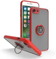 Cavor Case for iPhone SE 202020/ SE 2022/7/ 8 Soft Slim Fit TPU Case PC Bumper 360° Rotation Ring Holder Kickstand Phone Cases Work with Magnetic Car Mount Shockproof Protective Cover-Red