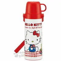 在飛比找樂天市場購物網優惠-小禮堂 Hello Kitty 兩用不鏽鋼水壺《紅白.格子.