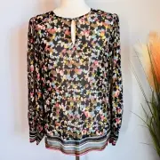 REISS, New, Ally Ditsy Floral Printed Chiffon Blouson Blouse Top, US Size 4