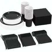 700 Pcs Paper Dinnerware Set Includes 100 Of Each 9" Black Disposable Plates ...