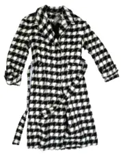 All Saints Haithe Checked Coat Black White Check Long Wool Jacket Womens US 10