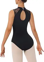 [BAKPH] Women's Turtleneck Dance Ballet Leotard With Durable Lace,Water-drop Hollow Back