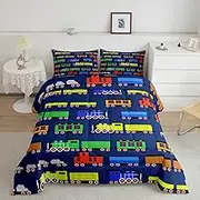 Feelyou Kids Retro Vintage Train Bedding Set Full Size Vehicle Printed Duvet Quilt for Boys Girls Teens Colorful Steam Train Comforter Set