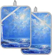 Large Pot Holder Heat Resistant Sea Lighthouse Potholder with Pocket Cooking Hot Pads Oven Mitts 2 Pack