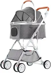 Foldable pet pram Stroller for Dog and cat,Detachable seat Cabin with Folding Canopy,Front mesh Window,360° Universal Wheels,Rear Wheel Brakes,4 Wheels Dog Trolley Buggy,cat Travel Carriage