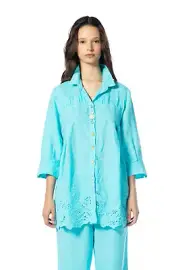 ELISA CAVALETTI Bluse Tunika Leinen Spitze türkis Gr. 3XL Sommer