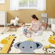 Baby Playmat 1.5cm Thick Foam Mat Children Reversible Crawling Play Mat BPA Free (180x200x1.5cm, Animal World)