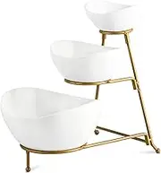YHOSSEUN 3 Tier Serving Stand Oval Serving Bowl with Metal Rack, Tied Serving Tray Food Display Dessert Appetizer, Serving Bowl Fruit Chip Dip Bowl Set for Parties, Gold