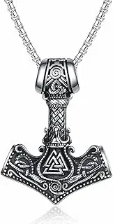 [UMtrade] Men Stainless Steel Thor Hammer Necklace Viking Mjolnir Runes Amulet Jewelry