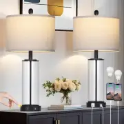 26" Black Glass Table Lamps Set of 2, 3-Way Dimmable Touch Control Living Roo...