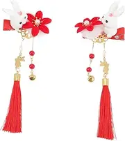 Hohopeti 2pcs Bunny Hairpin Velvet Ties Hairbrush Mini Buns Dryer Bristle Ponytail Accessories Women Fake Pins Pink Costume Clips for Hair Bun Hair Clip Hair Toppers Fabric Red