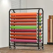 Expositor De Rollos De Cuero Y Metal Con Barra Ajustable para Colgar, Organizador De Rollos De Vinilo para Coche, Grande, Móvil, Con Ruedas, para Tela, Película para Ventanas Y Papel Tapiz (