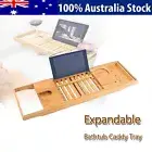 Bamboo Bath Caddy Expandable Book Phone Wineglass Holder Tray Over Bathtub Rack