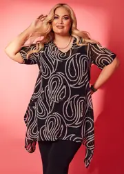 [TS] Taking Shape Tulip Swirl Overlay Tunic Size 14 in Black / White - Plus Size Women's Clothing Black / White
