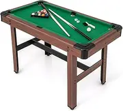 Costway 1.2M Pool Table for Kids & Adults, Wooden Billiard Game Table w/Full Set of Balls, 2 Cue Sticks, 2 Chalks, Triangle, Brush, Indoor Outdoor Mini Compact Pool Table for Family Game Bar